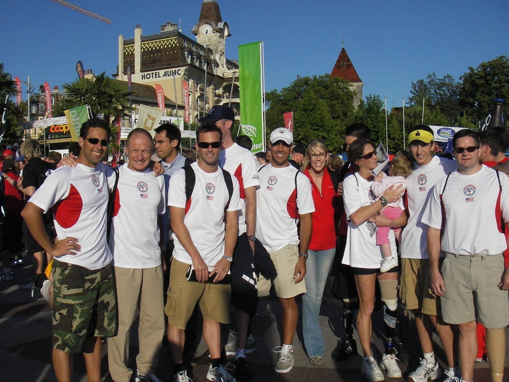 Matt Miller with C Different athletes and guides at the World Triathlon event in Lausanne, Switzerland.